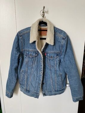 Levi's Blue Shearling Denim Jacket Mens Small